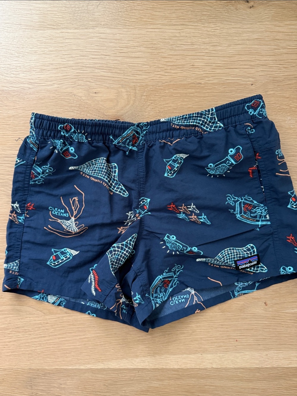 Patagonia Kids Baggies shorts with Aqua & Red Ocean Print